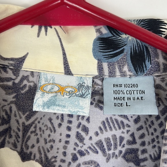 OP Men’s Hawaiian shortsleeved button down collar shirt blue and white L - Picture 3 of 8